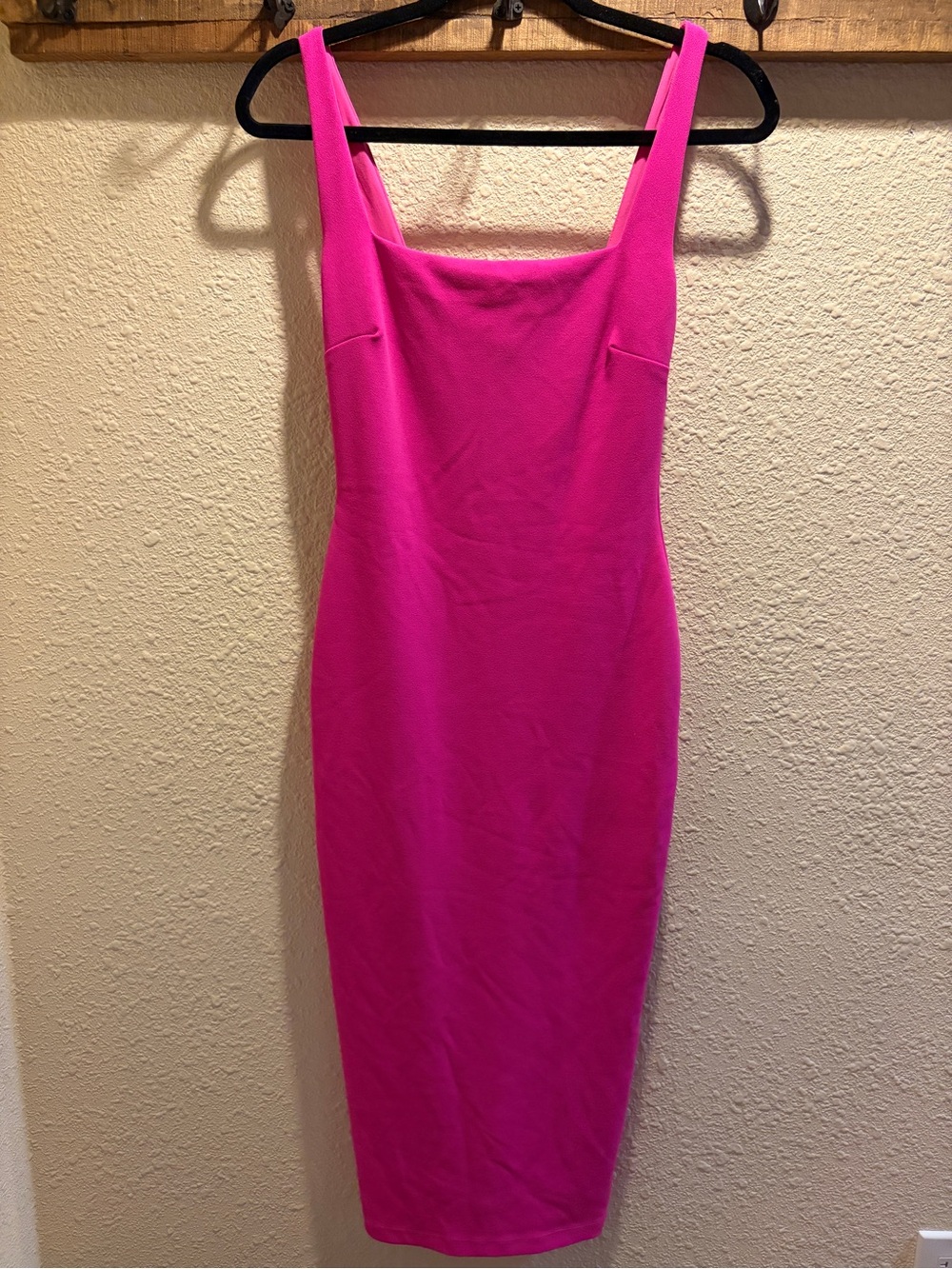 Nookie Hot Pink Midi Bodycon Square Neck Dress
